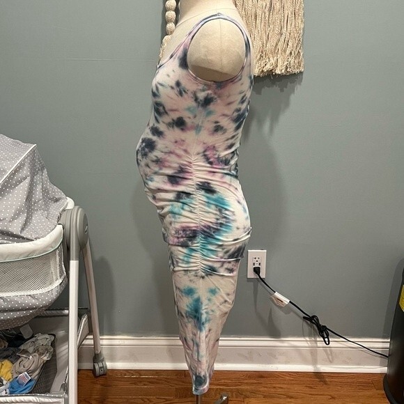 NEW Tie Dye Maternity Tank Dress with Side Ruching Small - Picture 5 of 9